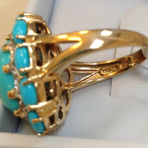 NWT $4,750 LeVian Le Vian Turquoise Diamond 14K Yellow & White Gold Ring Size 7 - Picture 5 of 7